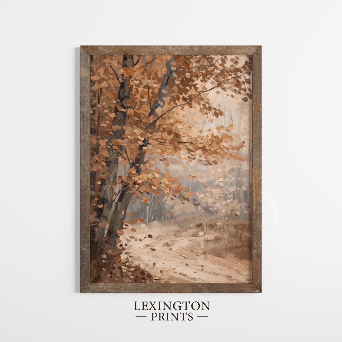 Copper Leaf Autumn Tree over Winding Path Moody Fall Forest Poster - Image 5