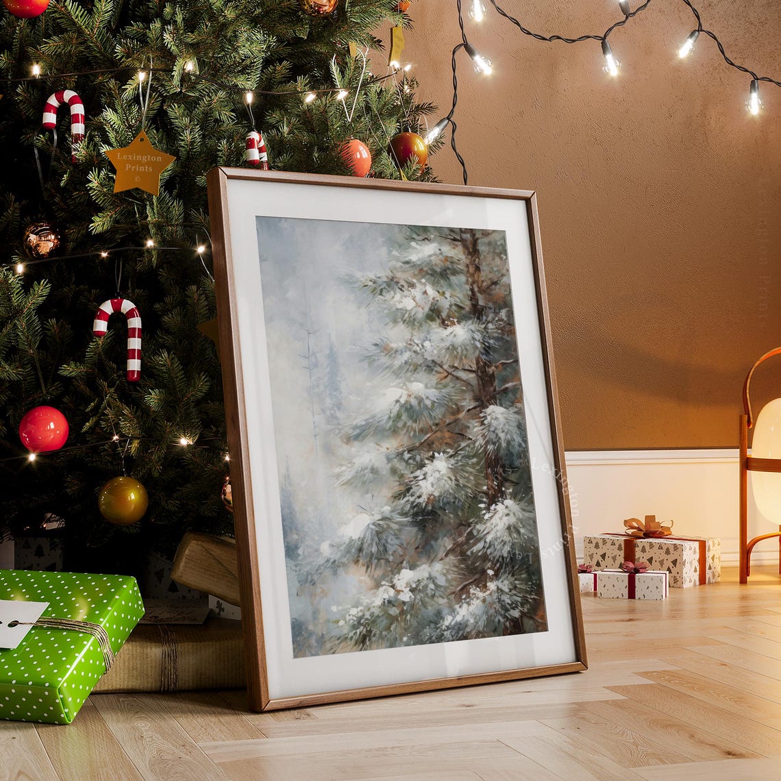 Snow Covered Pine Tree Branches Misty Winter Forest Close Up Poster - Image 7