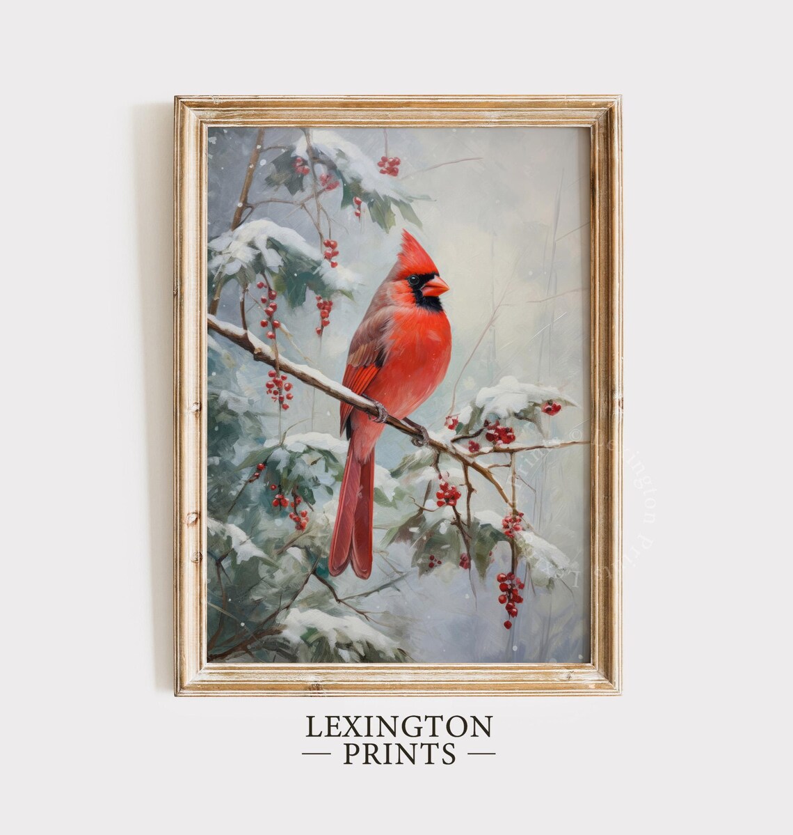 Red Cardinal Snowy Branch Winter Bird Oil Painting Style Poster - Image 4