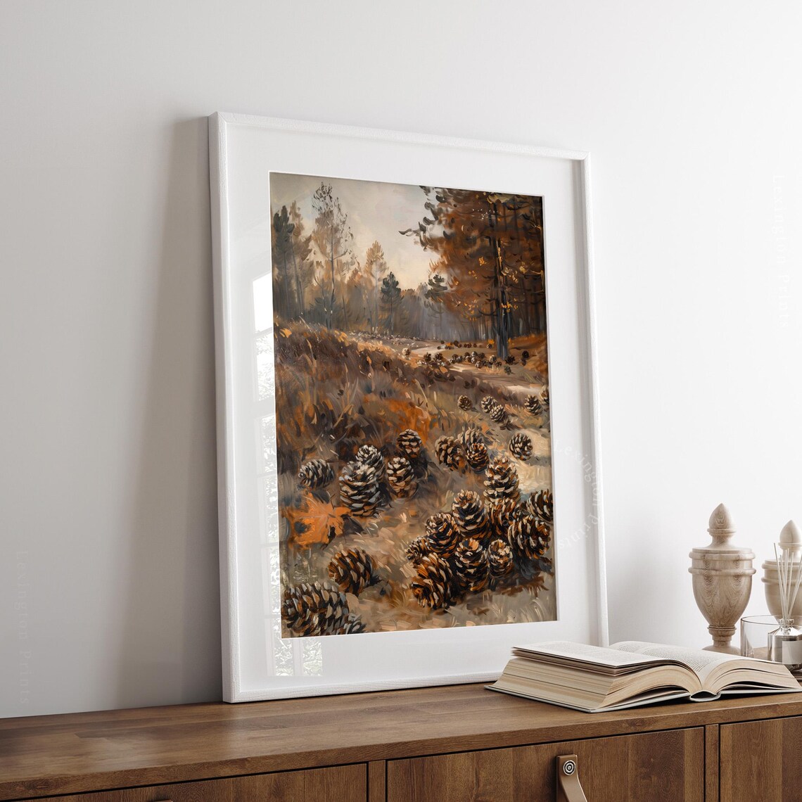 Pinecones in Autumn Forest Vintage Oil Painting Nature Poster - Image 4