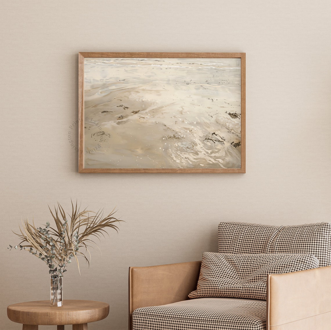 Beach Shoreline Abstract Ocean Waves Neutral Coastal Painting Poster - Image 3