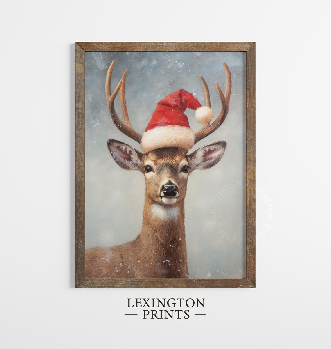 Reindeer Christmas Wall Art Deer Christmas Deer Painting Winter Oil Painting Pet Painting Christmas Santa Hat Christmas Decor Vintage 227 - Image 4