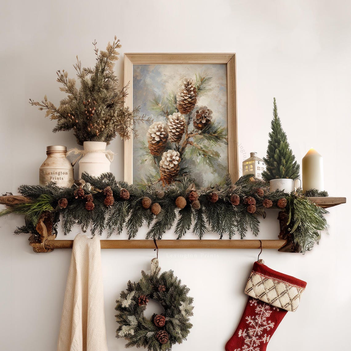 Frosted Pinecones on Snowy Evergreen Branch Still Life Poster - Image 7