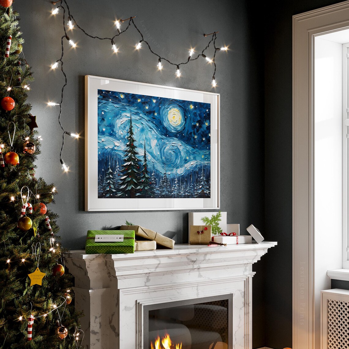 Christmas Starry Night Print Christmas Wall Art Van Gogh Art Christmas Print Winter Print Vintage Christmas Oil Painting Forest Wall Art 311 - Image 8