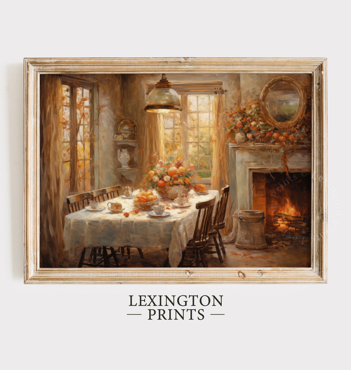 Cozy Autumn Dining Room with Fireplace Warm Fall Kitchen Wall Art - Image 8