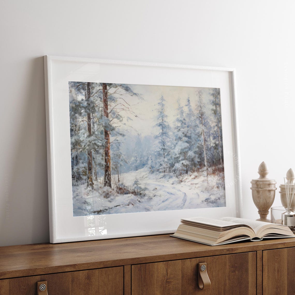 Snowy Winter Forest Path Classic Vintage Oil Painting Poster - Image 3