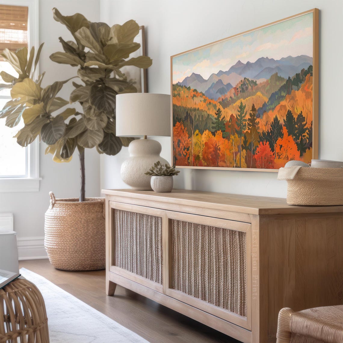 Autumn Mountain Valley Landscape Fall Foliage Painting Poster - Image 2