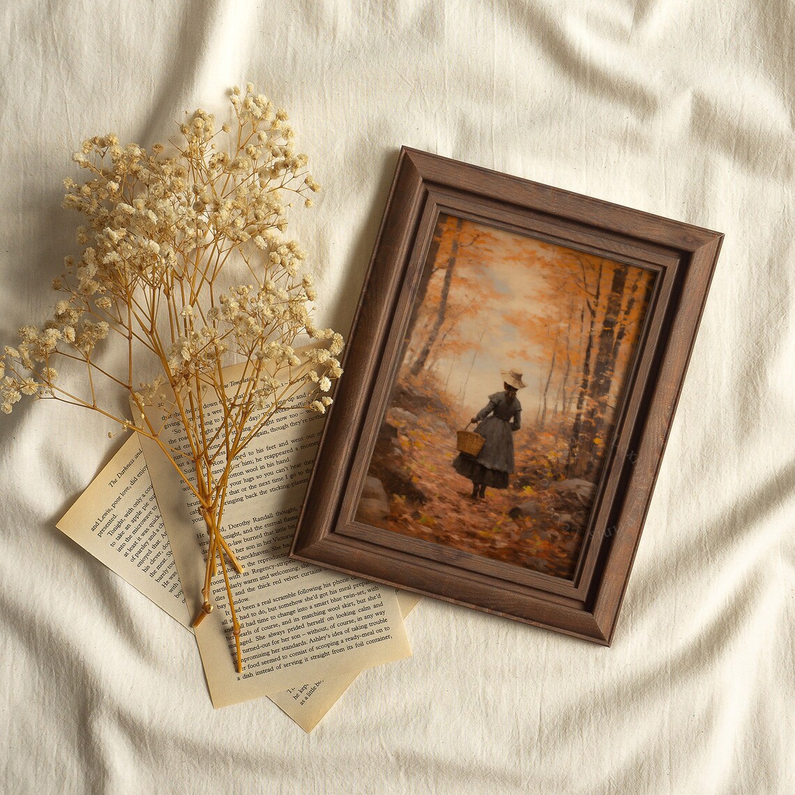 Woman Walking Autumn Forest Path Vintage Fall Oil Painting Poster - Image 7