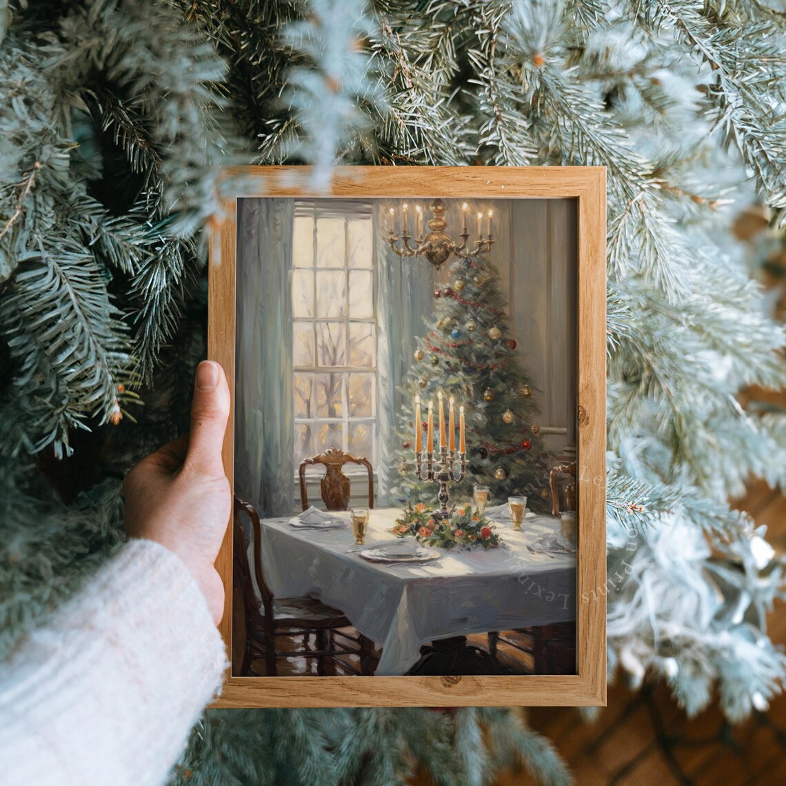 Vintage Christmas Oil Painting Christmas Wall Art Christmas Tree Living Room Wall Art Farmhouse Winter Kitchen Christmas Decor 229 - Image 8
