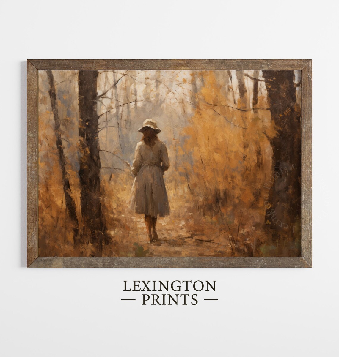 Woman Walking into Golden Autumn Forest Oil Painting Fall Poster - Image 2