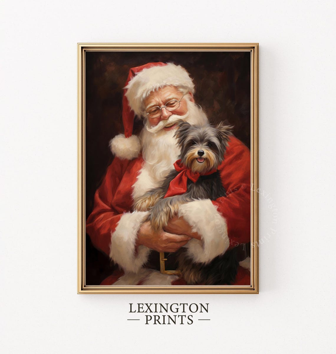 Vintage Christmas Wall Art Christmas Santa Dog Painting Christmas Art Holiday Winter Print Santa Christmas Print Dog Portrait Yorkie Art 406 - Image 4
