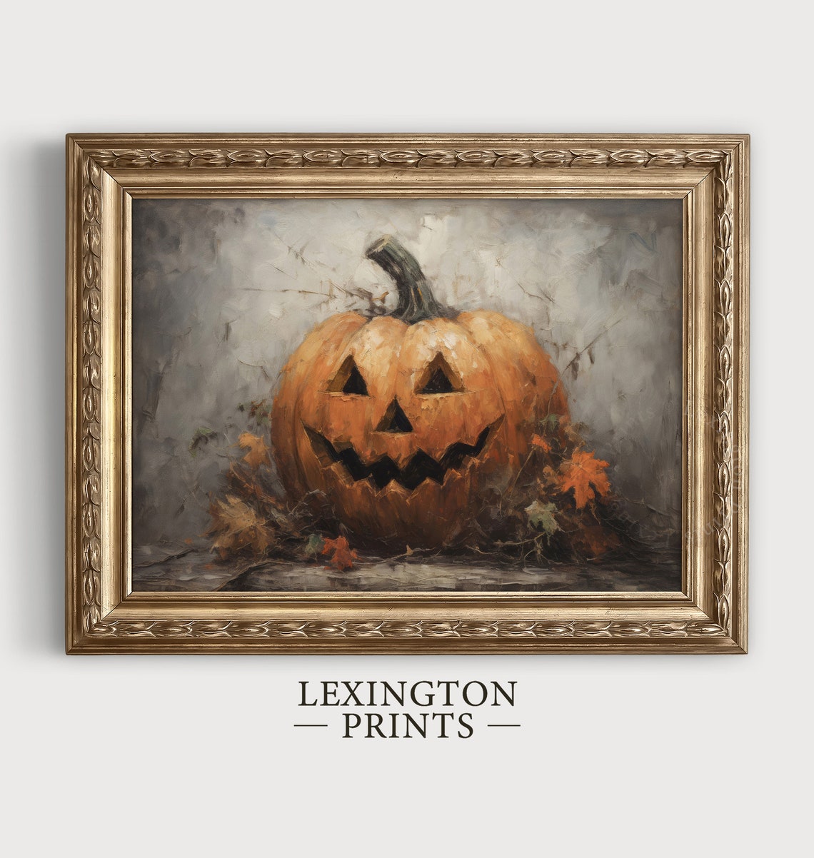 Vintage Jack-O-Lantern Pumpkin Still Life With Autumn Leaves Poster - Image 3