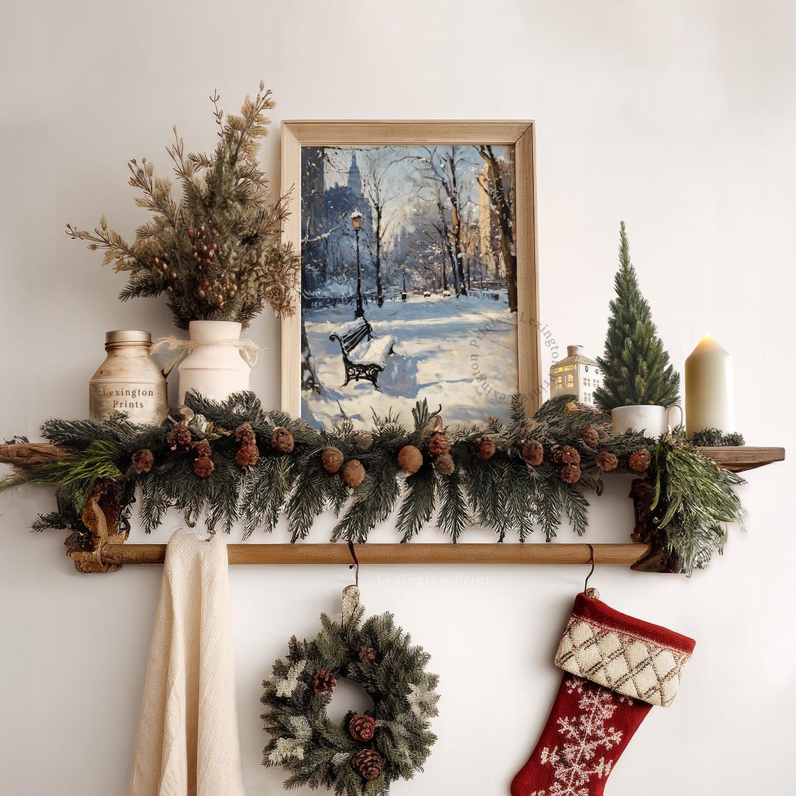 Snowy Park Bench Lamppost Quiet Winter Morning City Park Poster - Image 5