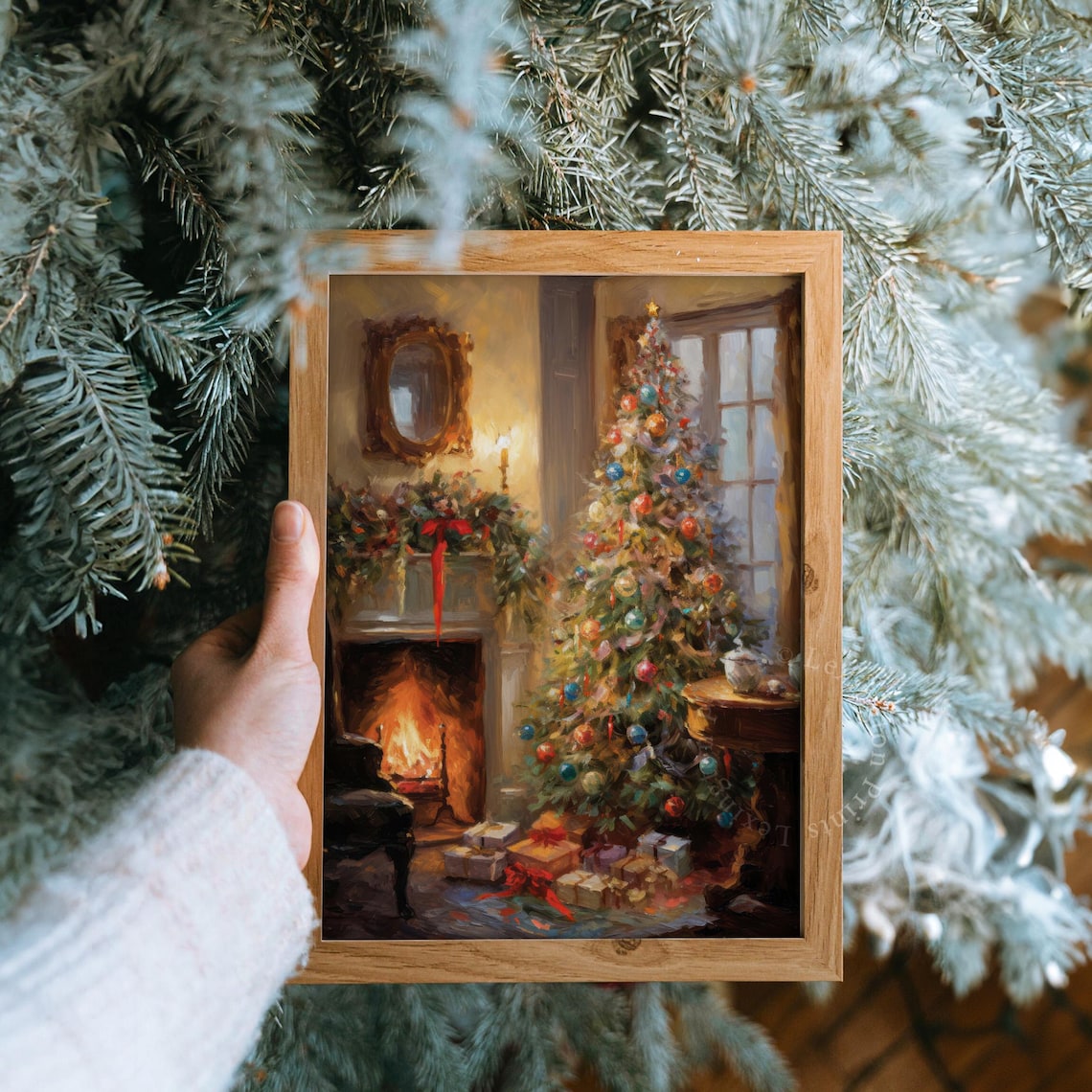 Christmas Tree Fireplace Gifts Warm Vintage Holiday Living Room Poster - Image 8