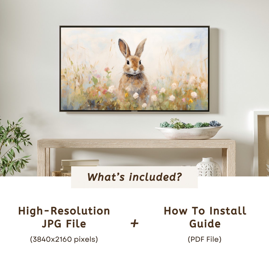 Bunny Rabbit in Pastel Flower Meadow Soft Spring Kids Decor Poster - Image 6