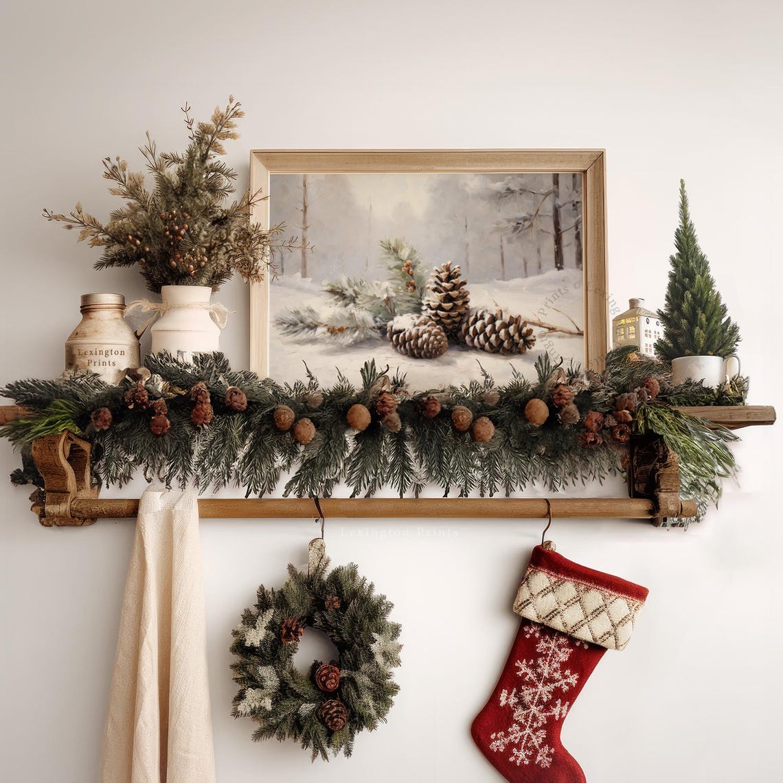 Vintage Winter Pinecones in a Snowy Forest Oil Painting Poster - Image 7