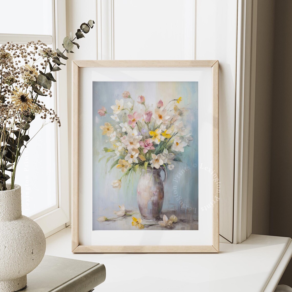 Pastel Flower Bouquet Ceramic Pitcher Vintage Floral Painting Poster - Image 8