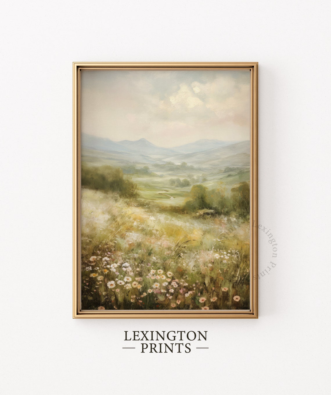 Wildflower Field Rolling Hills Soft Pastel Spring Landscape Wall Art - Image 4