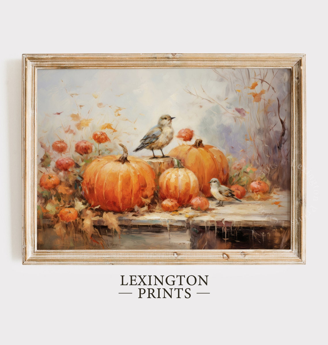 Pumpkins and Songbirds Autumn Still Life Oil Painting Fall Poster - Image 8