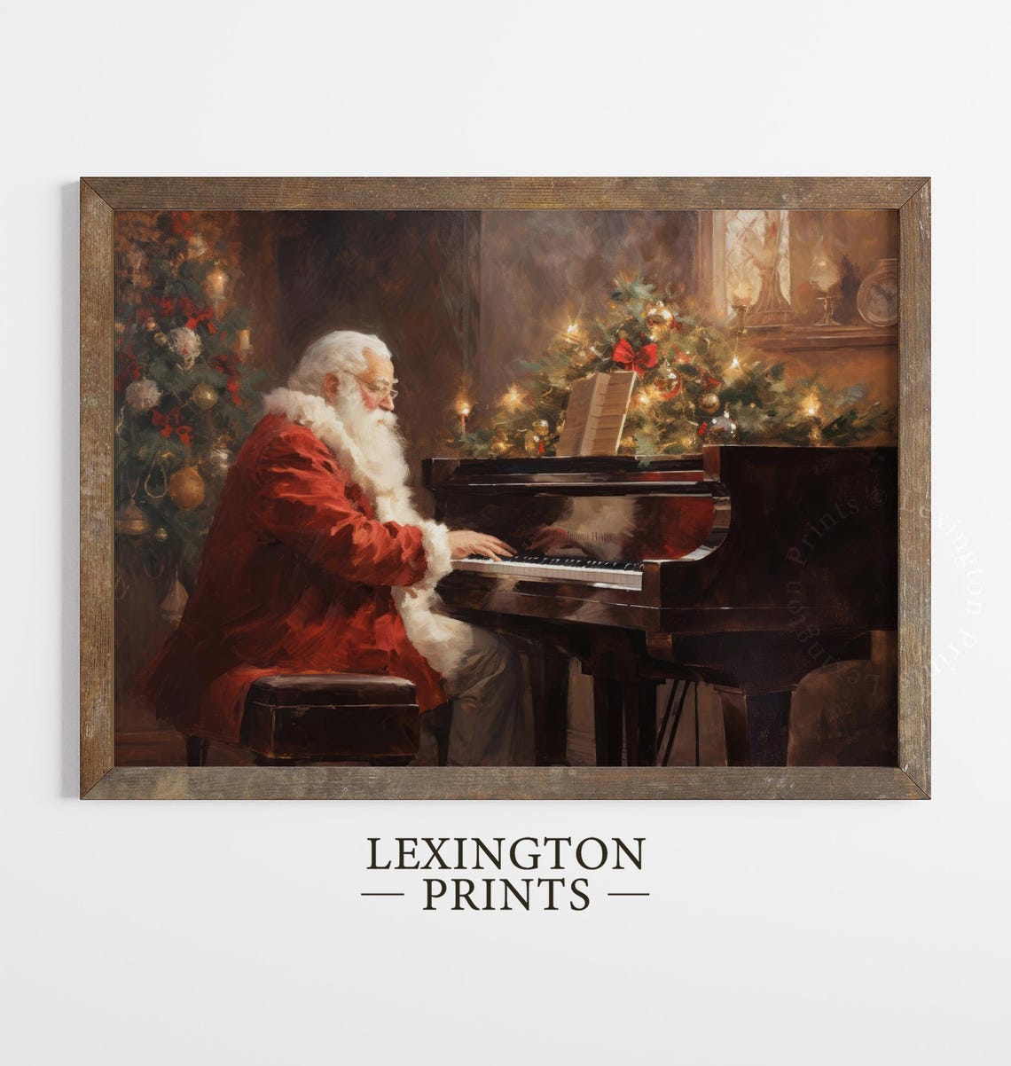 Santa Christmas Santa Playing Piano Christmas Wall Art Santa Vintage Christmas Academia Winter Music Wall Art Piano Oil Painting 292 - Image 2