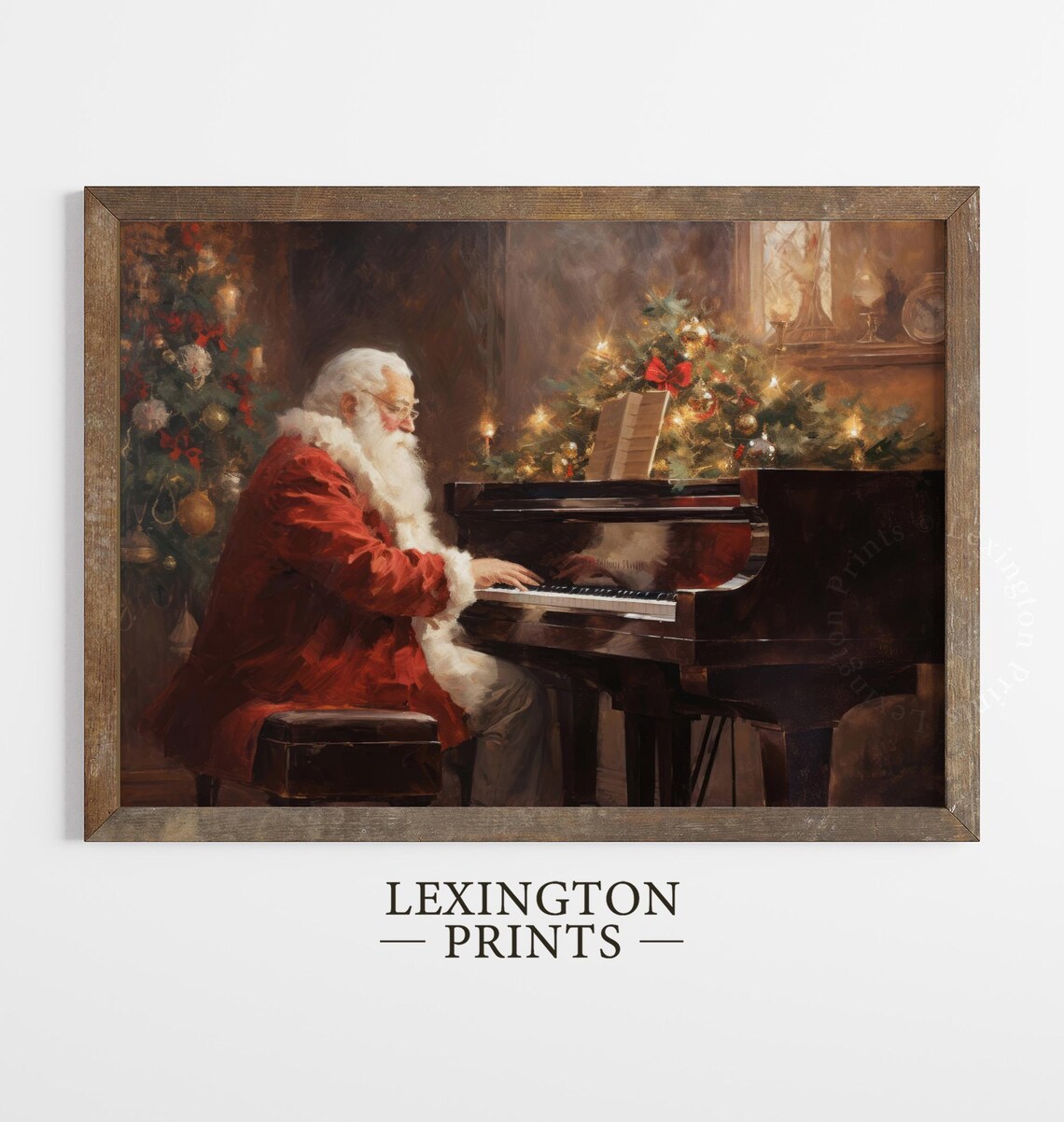 Santa Claus Playing Piano Christmas Tree Vintage Holiday Poster - Image 2
