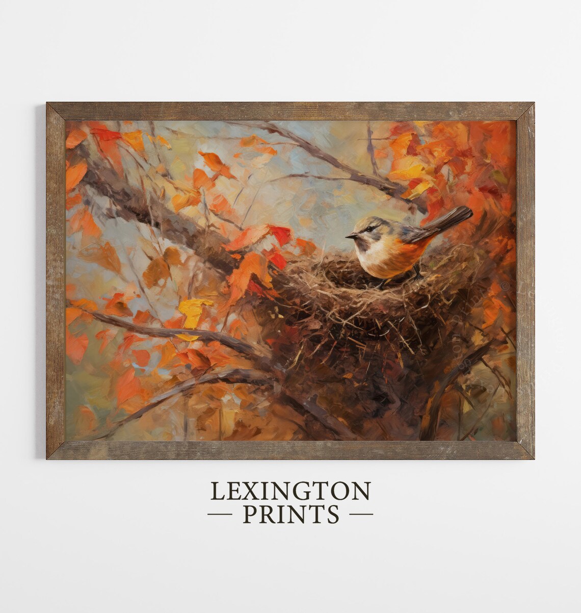 Small Bird In Nest Autumn Branches Orange Leaves Vintage Nature Poster - Image 8