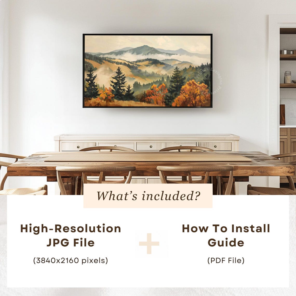 Moody Fall Mountain Landscape with Misty Pines Frame TV Art Print - Image 6