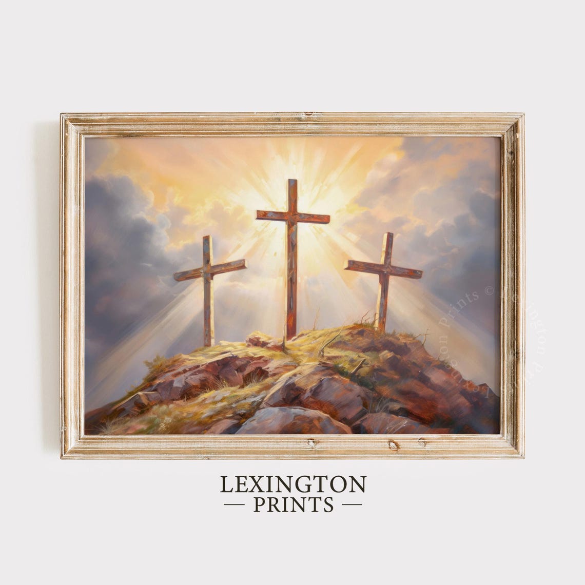 Three Crosses Calvary Sunrise Christian Easter Painting Art Poster