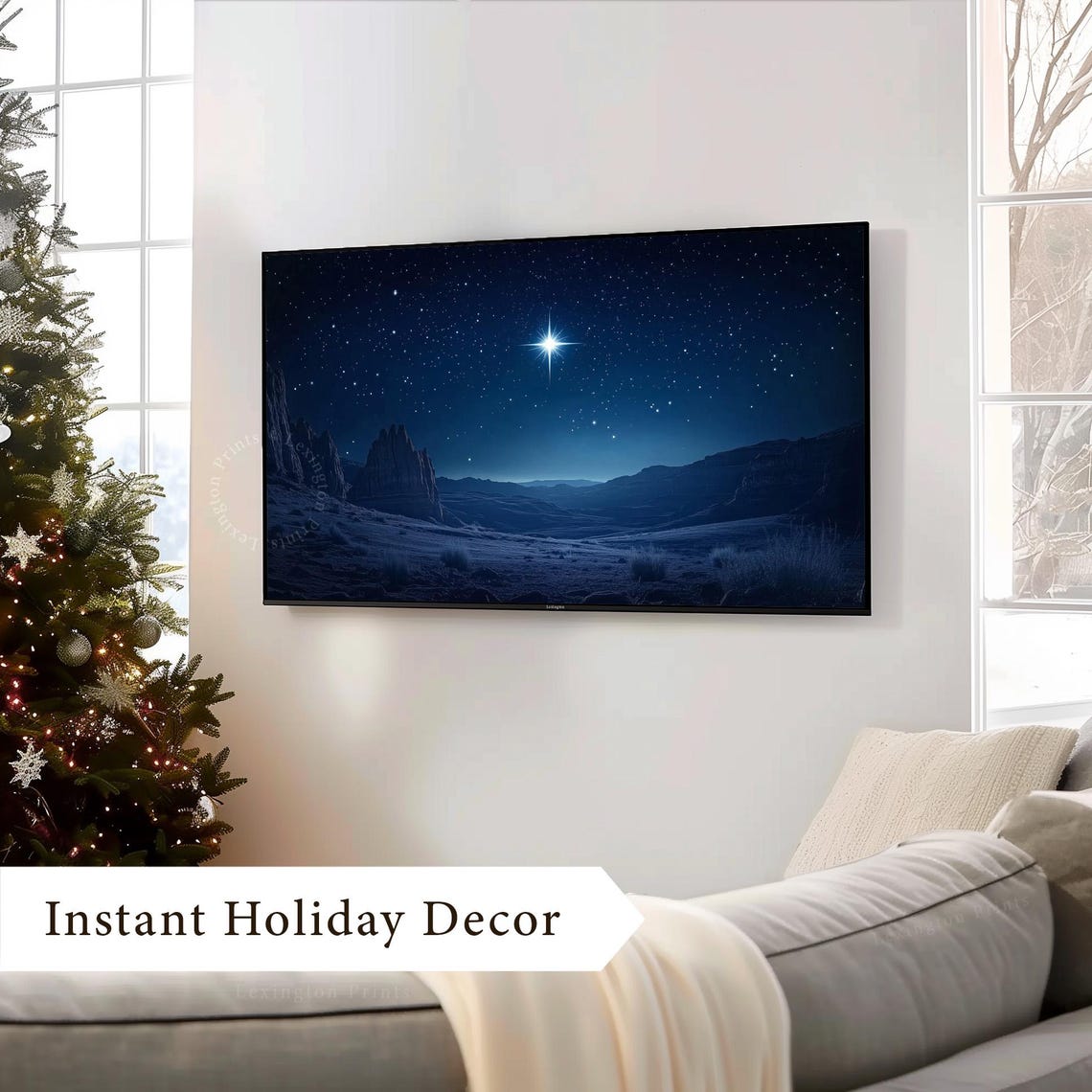 Bright Christmas Star Night Sky Desert Landscape Frame TV Art Poster - Image 3