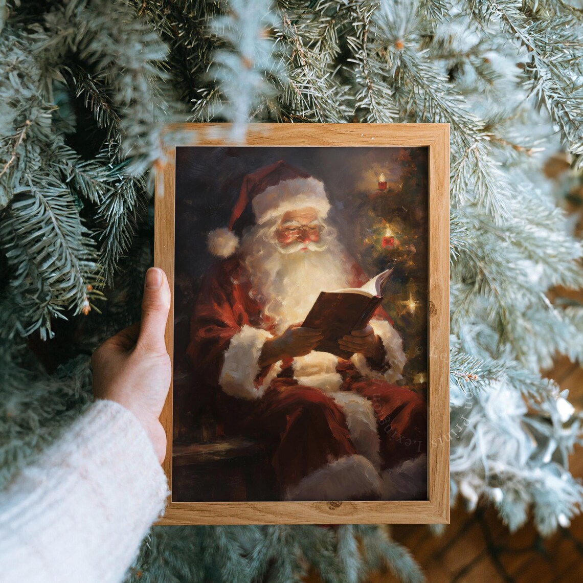 Vintage Christmas Wall Art Santa Reading Book Christmas Oil Painting Art Cottagecore Academia Art Christmas Decor Winter Print 373 - Image 8