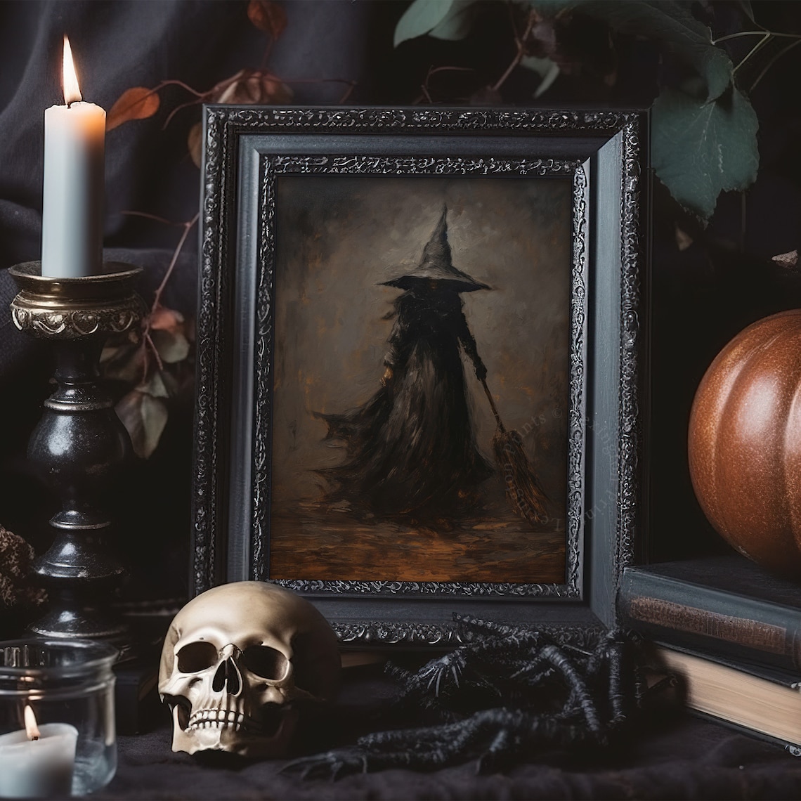 Dark Moody Witch Halloween Gothic Portrait Candlelight Vintage Poster - Image 8
