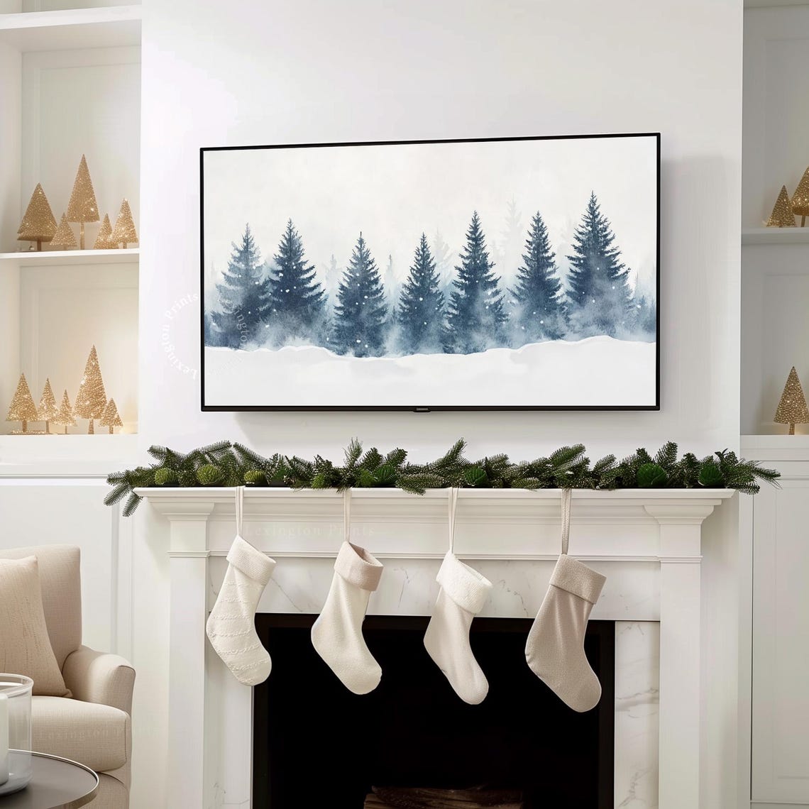 White Winter Forest with Frosted Pines Serene Frame TV Art Print - Image 8
