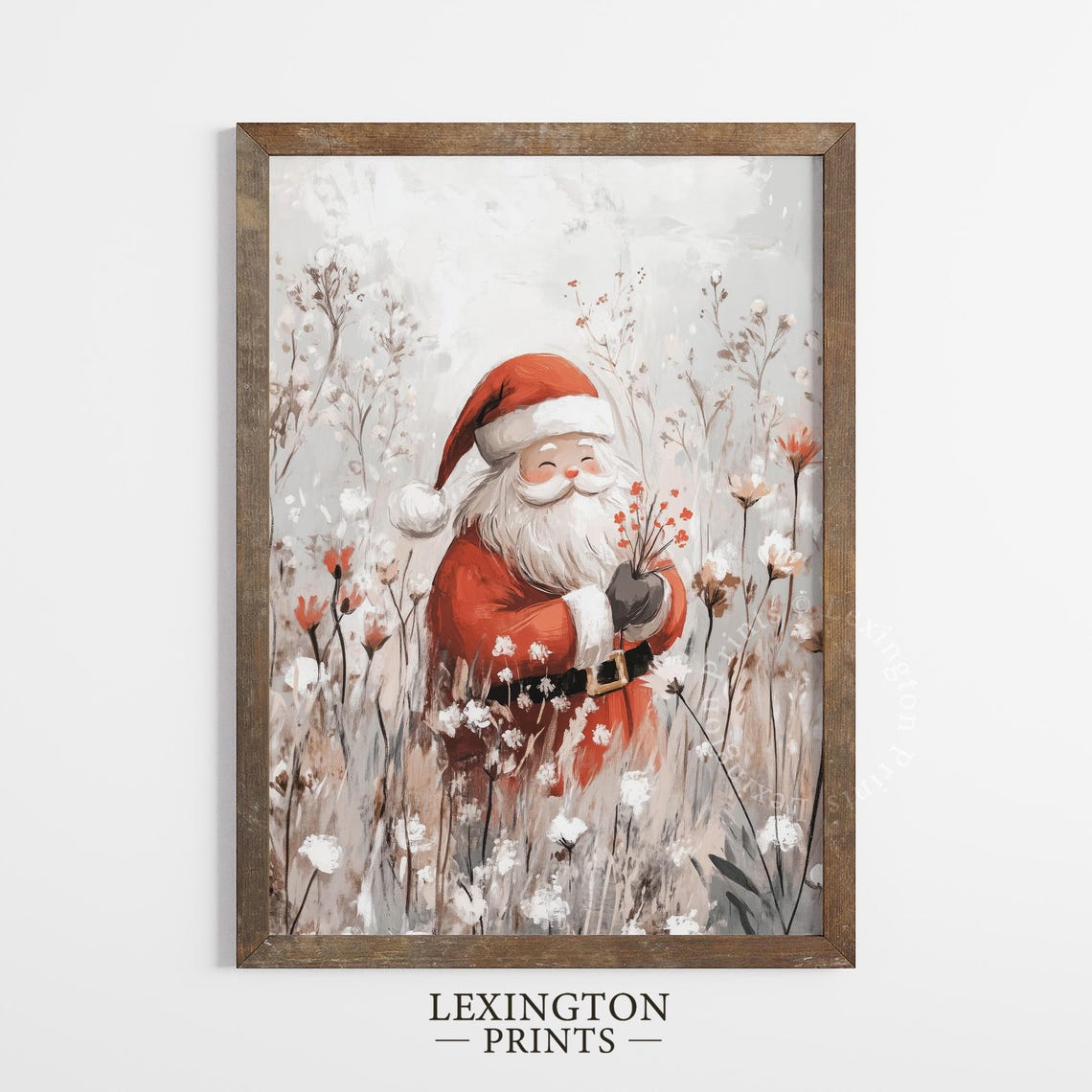 Santa Claus Among Wildflowers Holding Bouquet Christmas Wall Art - Image 2