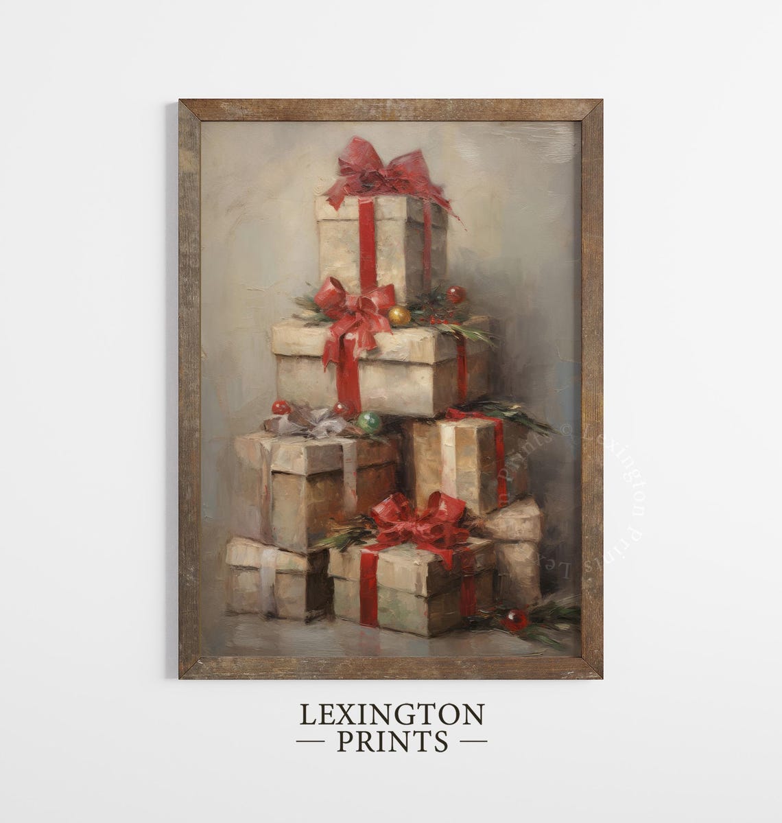 Stacked Christmas Gift Boxes with Red Bows Holiday Decor Poster - Image 4