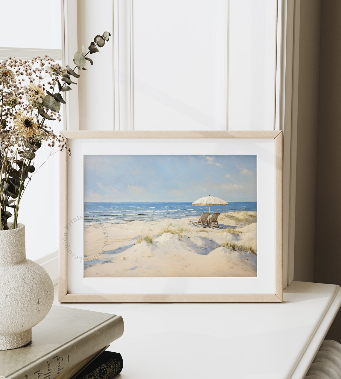 Beach Umbrella and Chairs on Sand Dunes Vintage Summer Ocean Poster - Image 7