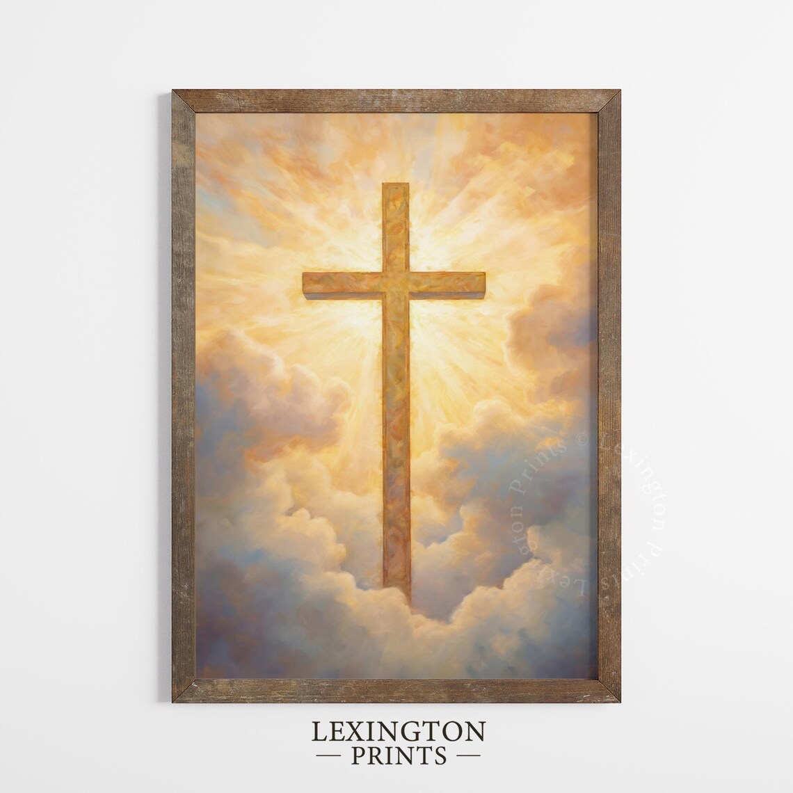 Golden Cross Against Glowing Sunrise Clouds Faith Hope Wall Art - Image 4