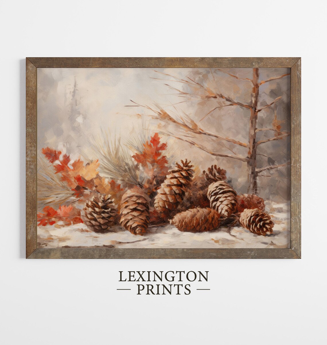 Pinecones and Autumn Leaves Woodland Still Life Oil Painting Poster - Image 8