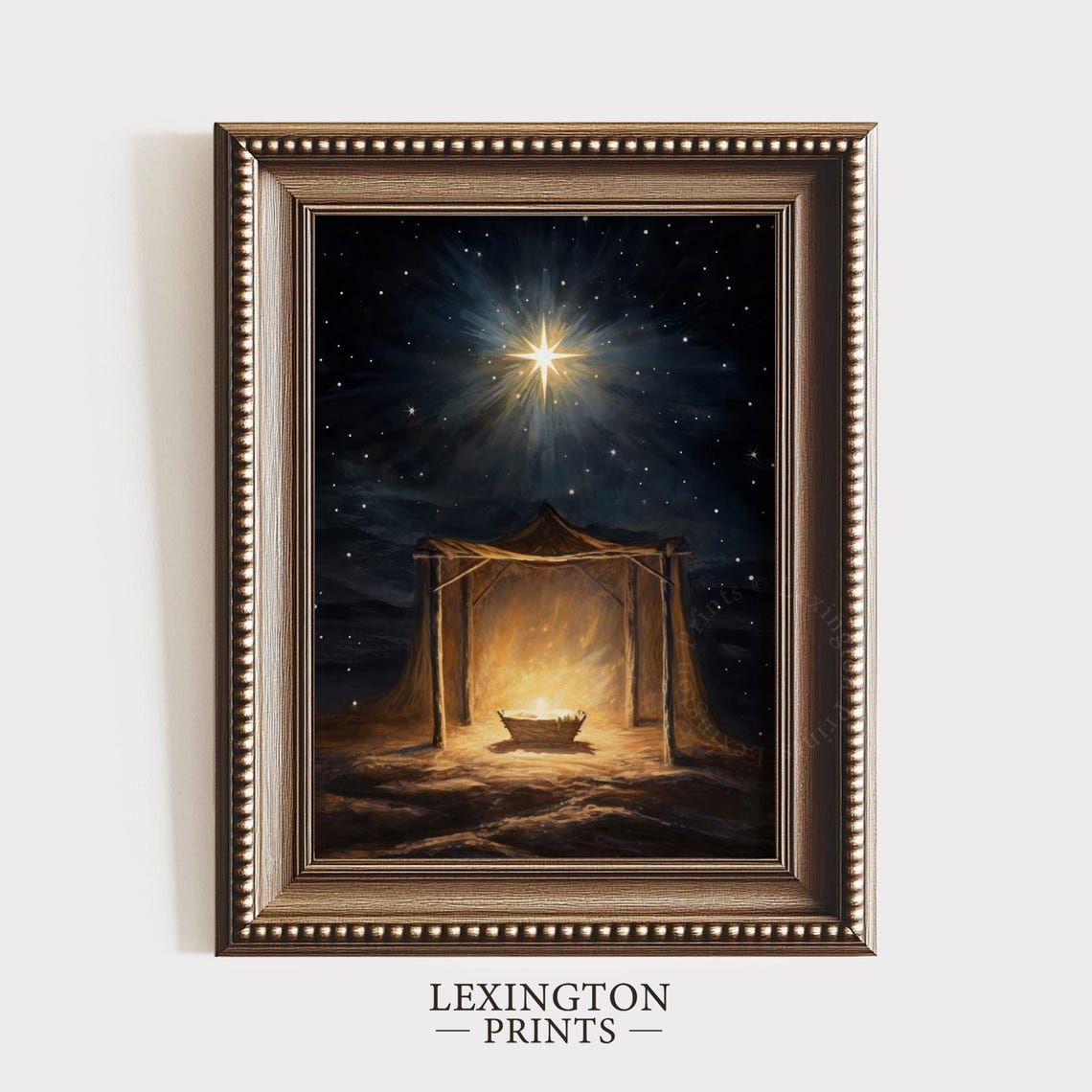 Nativity Scene Glowing Manger Stable Christmas Star Night Oil Poster - Image 5