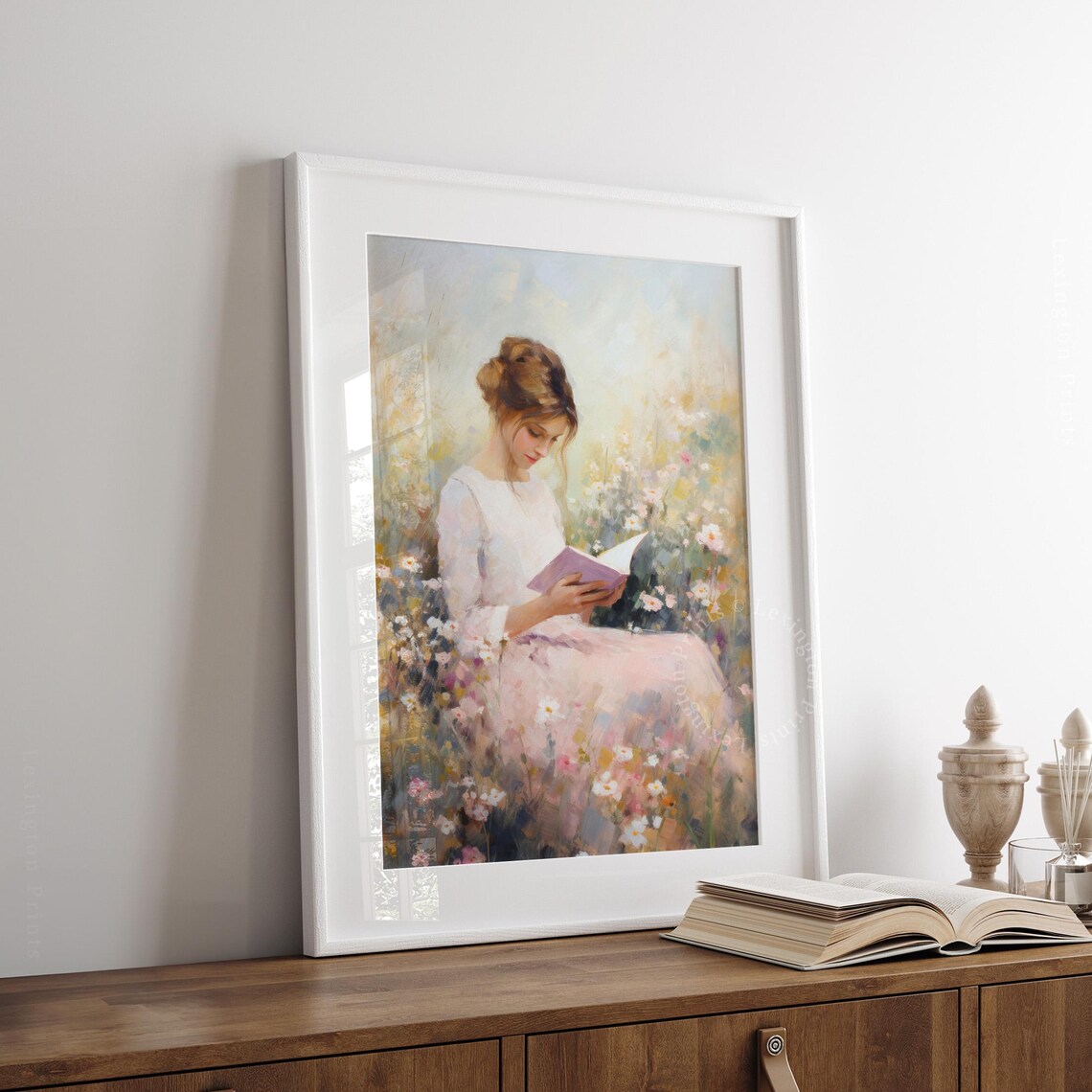 Woman Reading in Flower Garden Pastel Impressionist Painting Poster - Image 8
