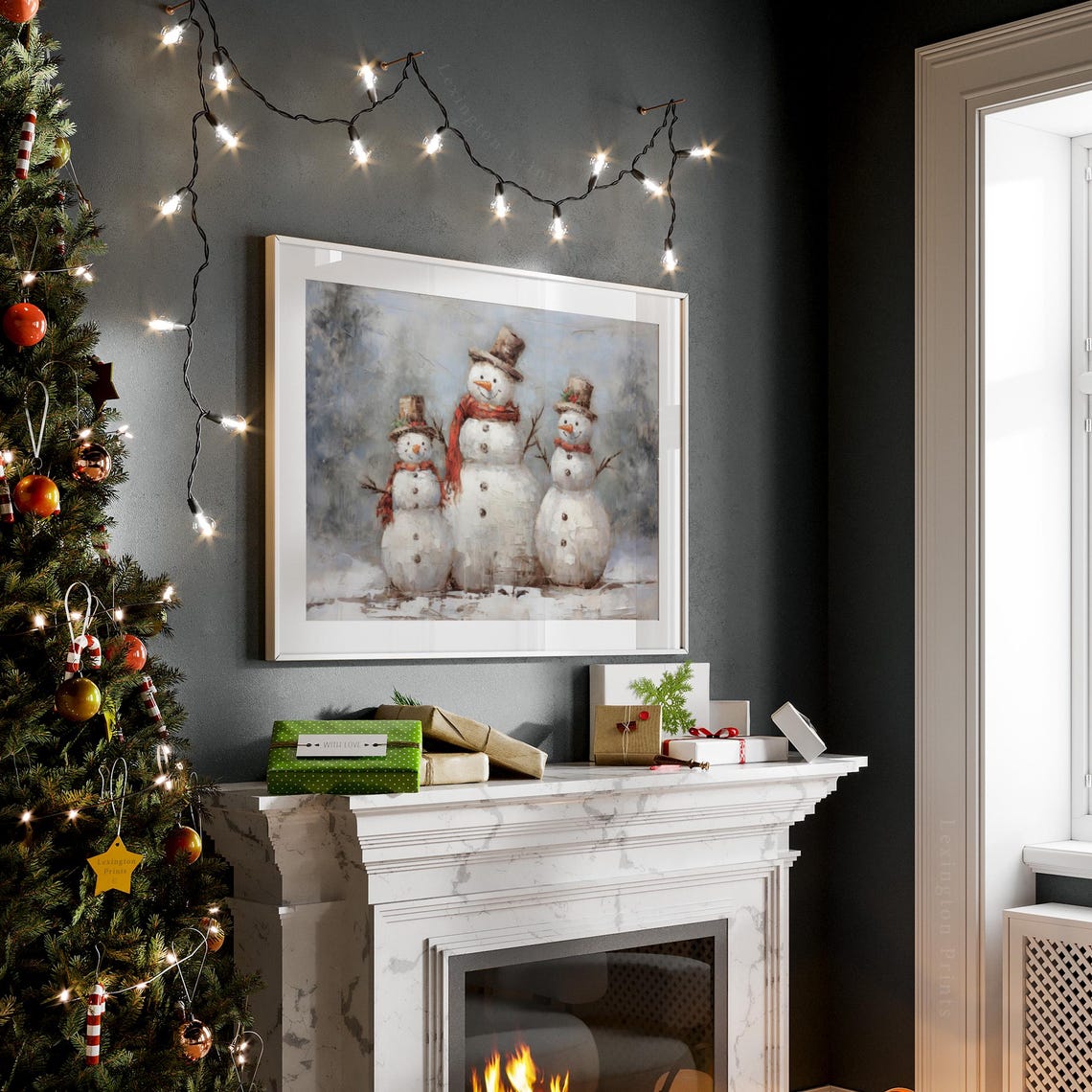 Rustic Snowman Family Winter Vintage Holiday Decor Painting Poster - Image 4