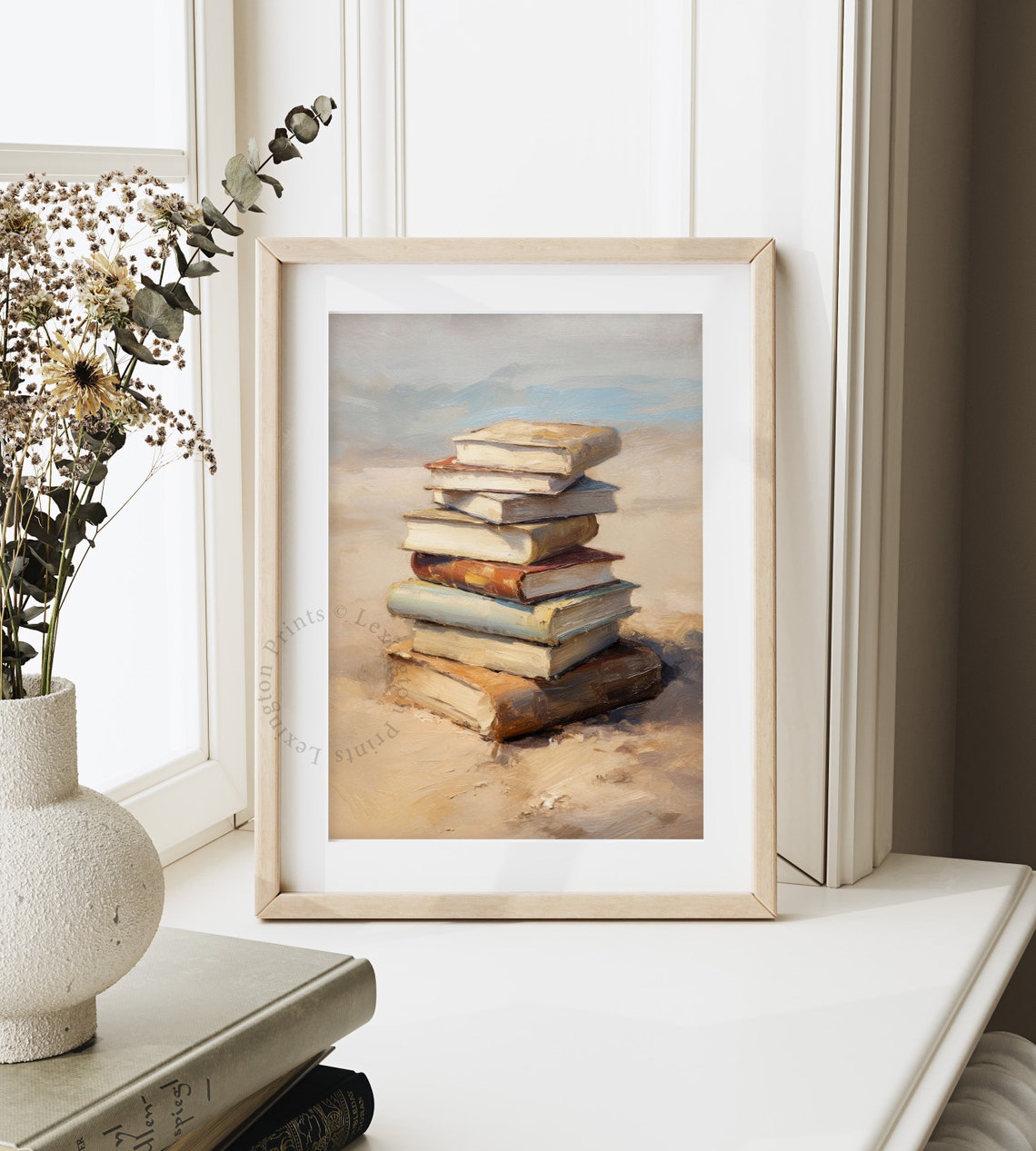 Stack of Books on a Sandy Beach Bookish Summer Painting Poster - Image 7