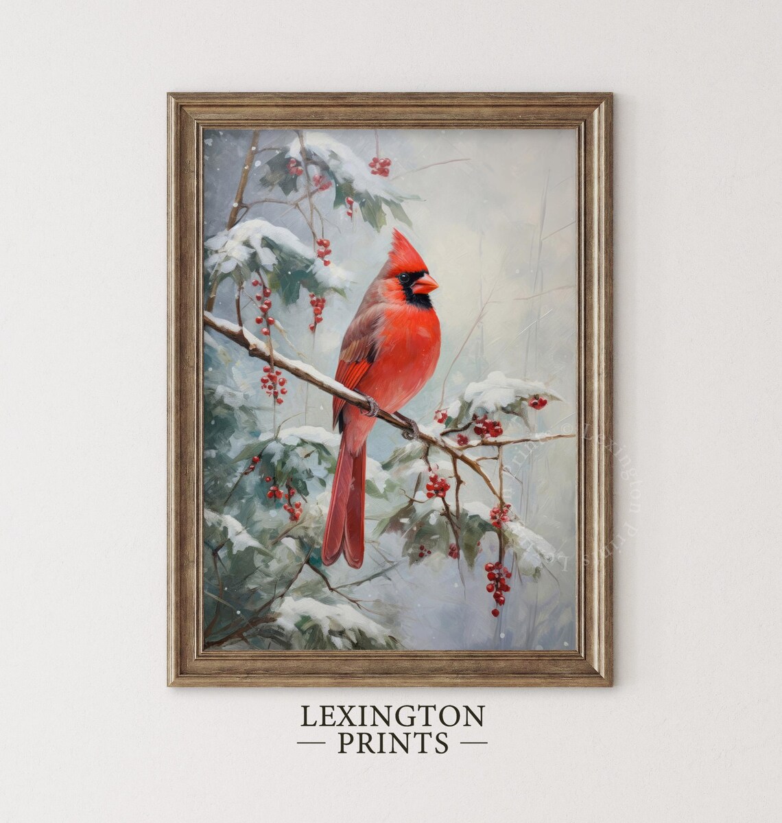 Red Cardinal Snowy Branch Winter Bird Oil Painting Style Poster - Image 5