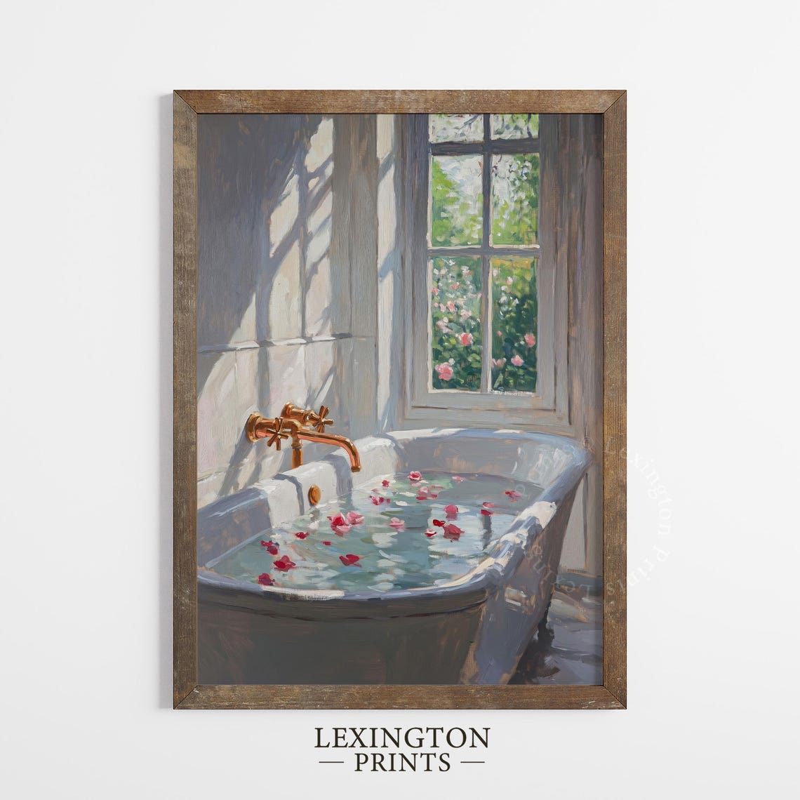Sunlit Bathtub With Rose Petals by Garden Window Spa Art Print - Image 2