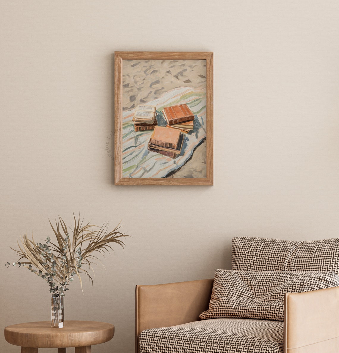 Stack of Books on a Beach Blanket Summer Oil Painting Poster - Image 3