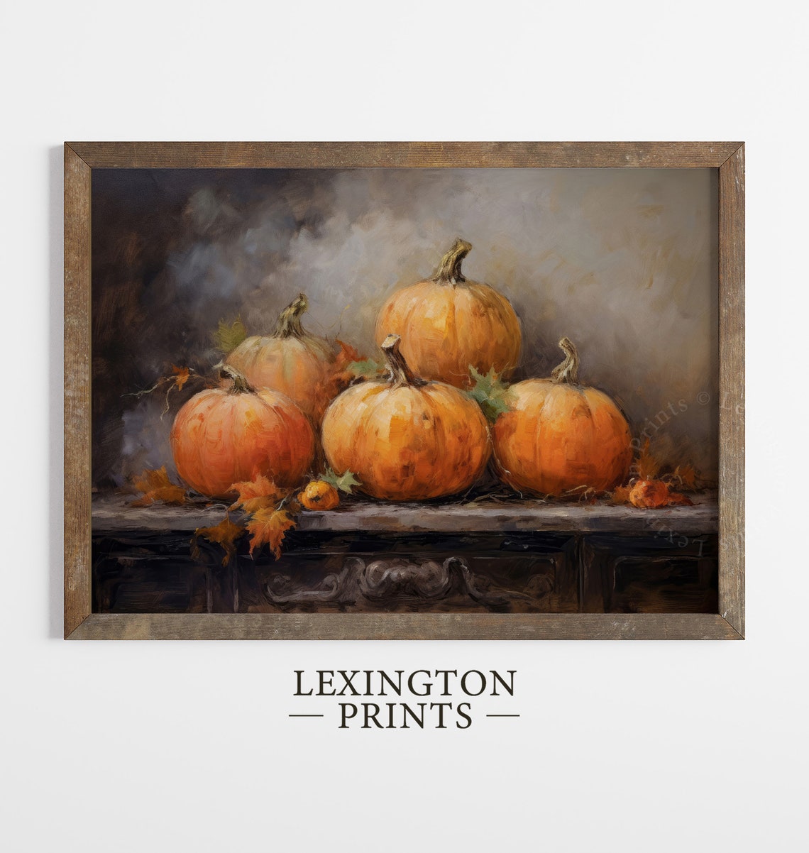 Moody Vintage Pumpkin Still Life Rustic Autumn Oil Painting Poster - Image 6