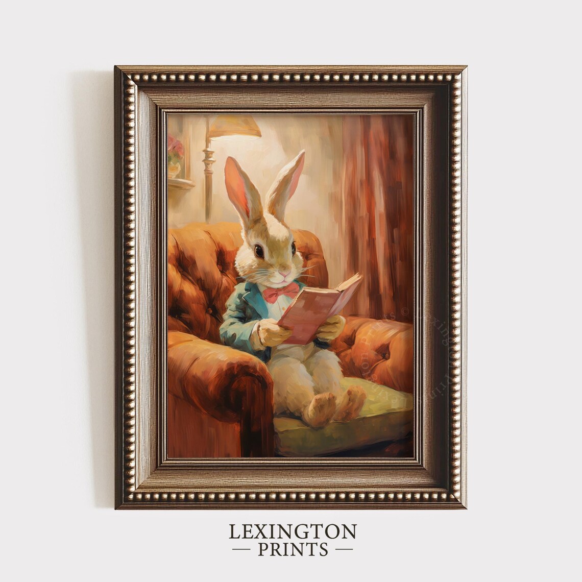 Dapper Rabbit Reading a Book in Leather Armchair Vintage Storybook Poster - Image 5