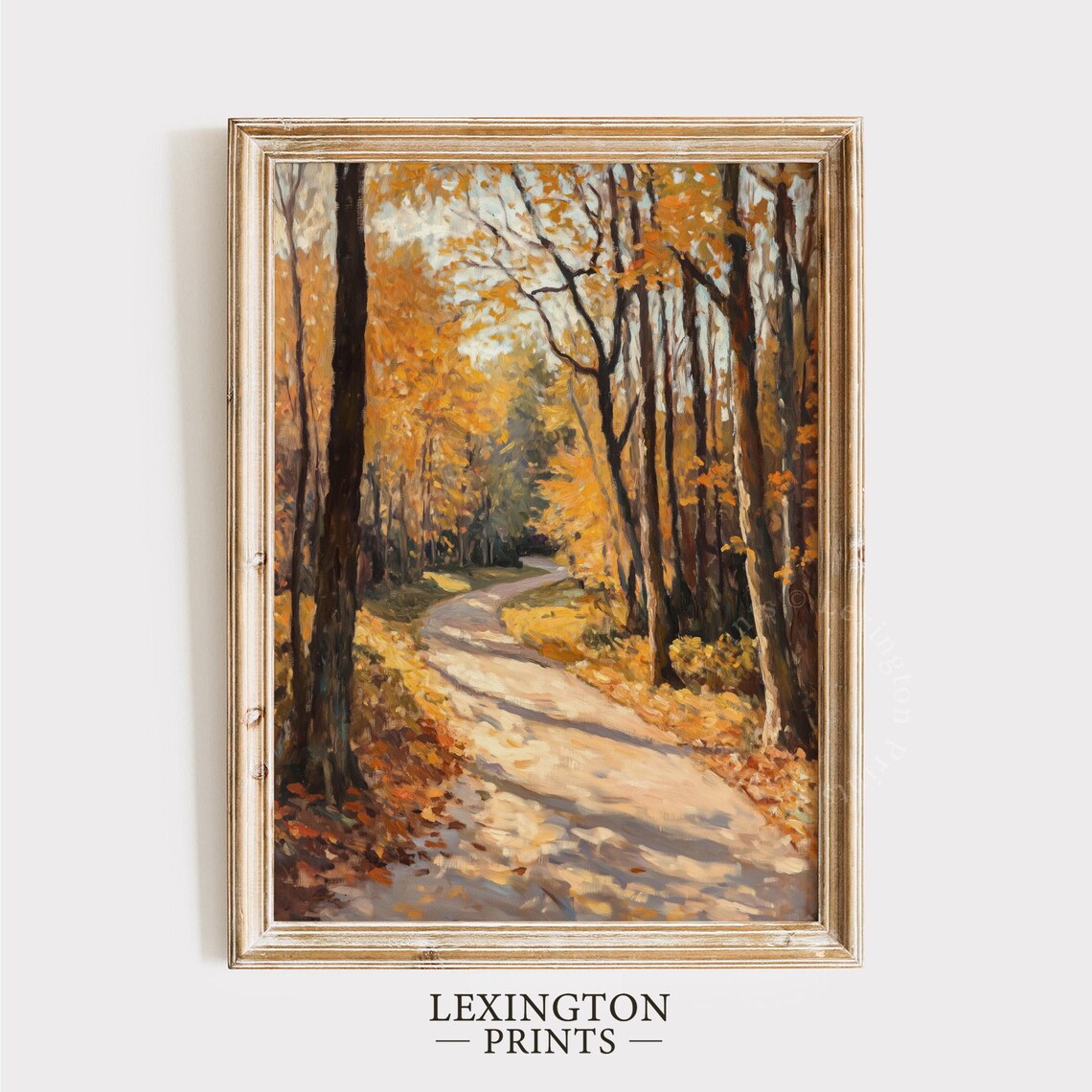 Sunlit Forest Path in Autumn Woods Vintage Oil Painting Poster