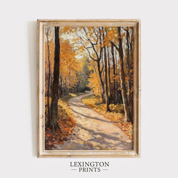 Sunlit Forest Path in Autumn Woods Vintage Oil Painting Poster