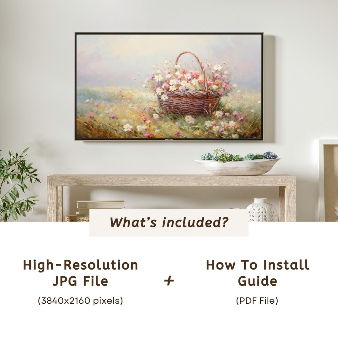 Easter Basket of Wildflowers in Spring Meadow Frame TV Art Print - Image 6
