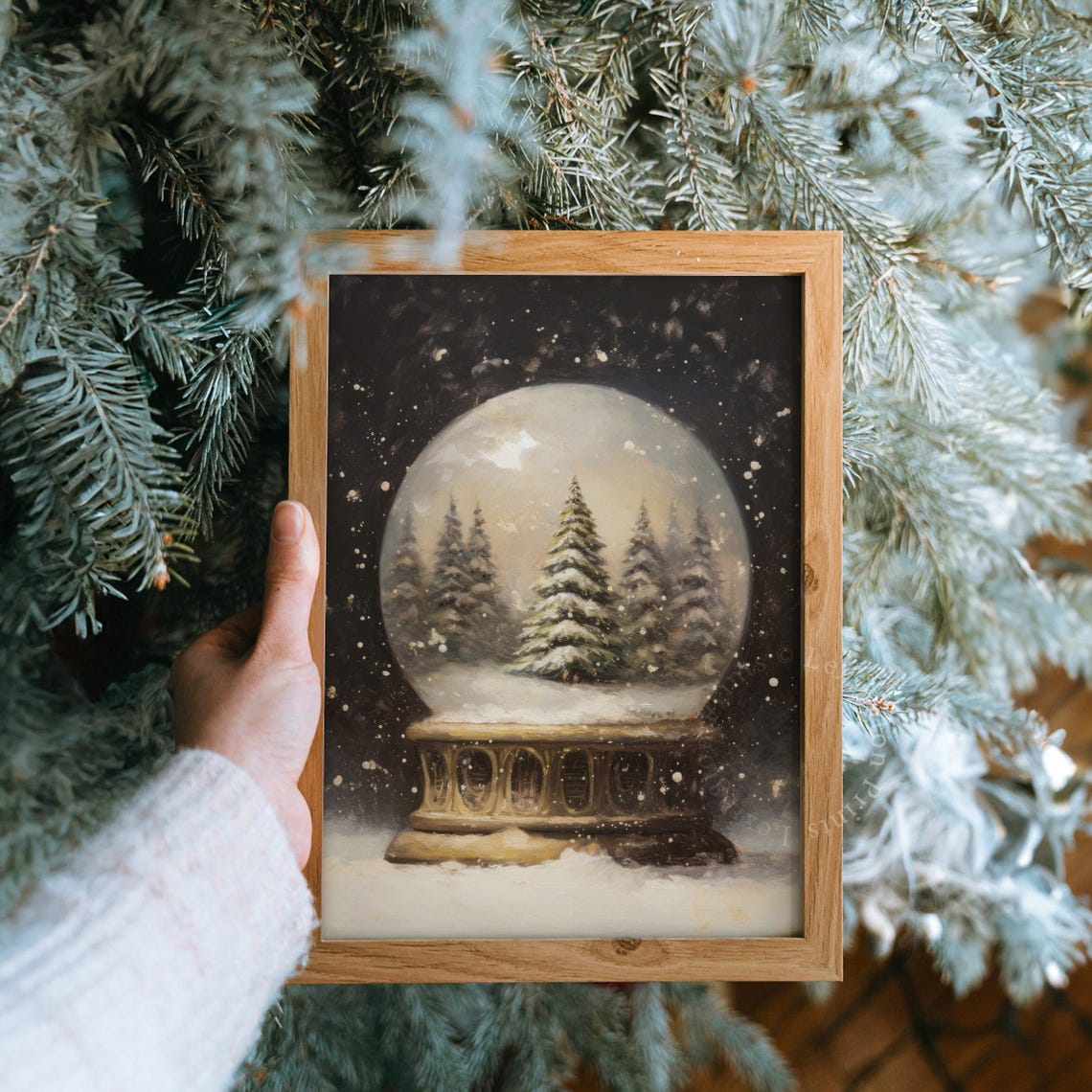 Vintage Snow Globe Christmas Trees Dark Moody Holiday Scene Poster - Image 8